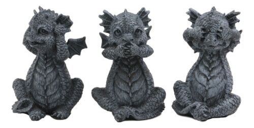 Whimsical Dragon Hatchlings See Hear Speak No Evil Baby Dragons Statue Set Of 3 - Image 3