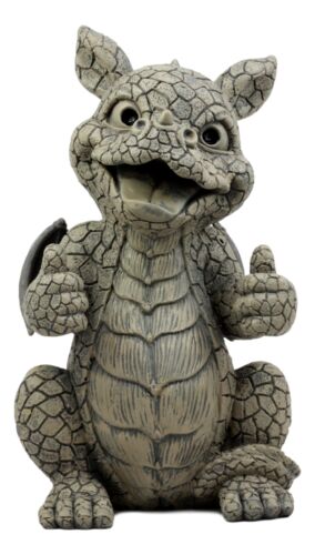 Whimsical Good Job Thumbs Up Dragon Garden Statue Faux Stone Resin Finish 10"H - Image 2
