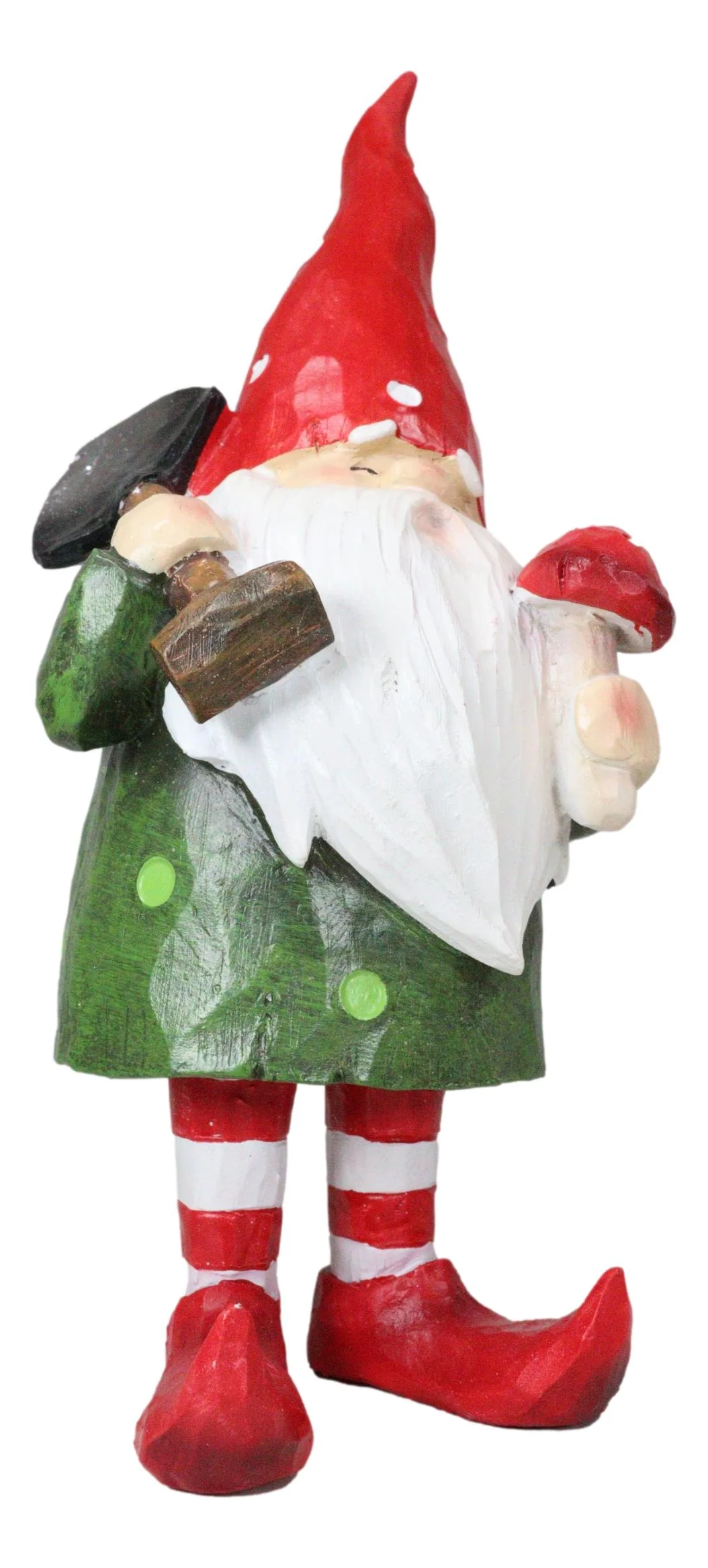 Whimsical Green Thumb Gnome Planting Toadstool Mushroom with Shovel Figurine - Image 2