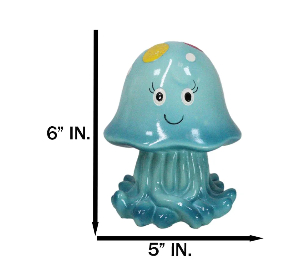 Whimsical Nautical Marine Blue Sea Jellyfish Money Coin Savings Piggy Bank - Image 2