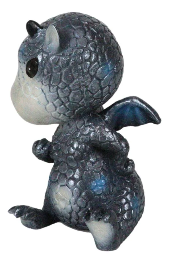 Whimsical Onyx Sulky Wyrmling Baby Hatchling Dragon With Blue Spots Figurine - Image 2