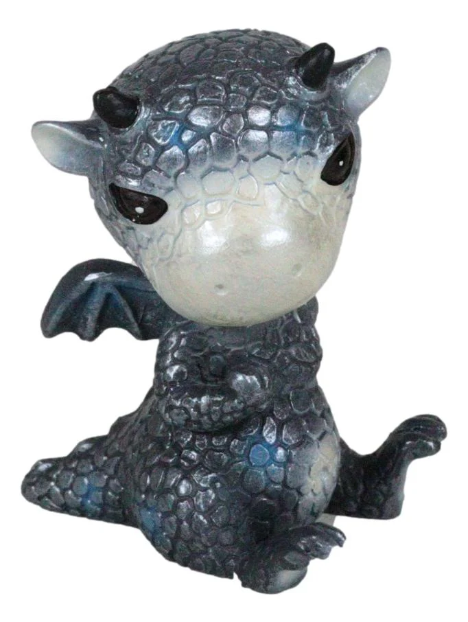 Whimsical Onyx Sulky Wyrmling Baby Hatchling Dragon With Blue Spots Figurine - Image 6
