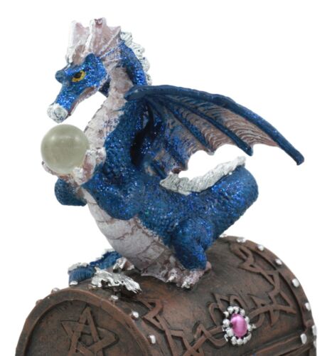 Whimsical Pixie Blue Dragon Guarding Celtic Treasure Chest Trinket Box 6.5"Tall - Image 2