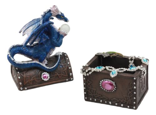 Whimsical Pixie Blue Dragon Guarding Celtic Treasure Chest Trinket Box 6.5"Tall - Image 6