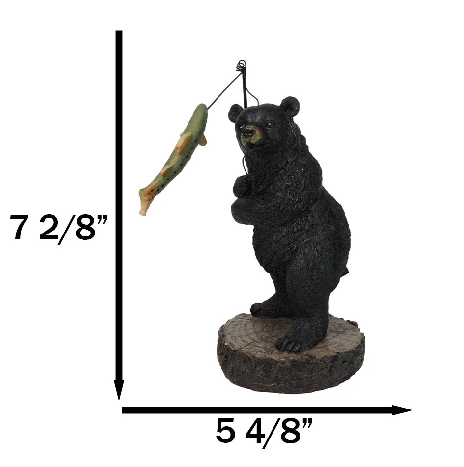 Whimsical Rustic Forest Black Bear Catching Largemouth Bass Fish Figurine - Image 7