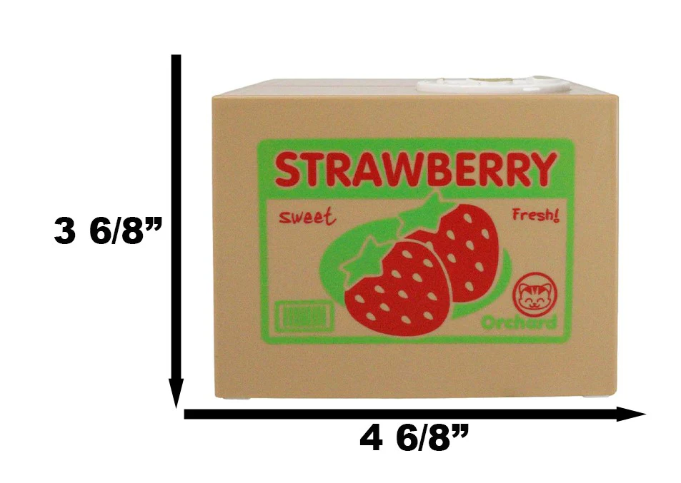 Whimsical Strawberry Feline Kitty Cat Coin Grabber Money Bank Box Sculpture - Image 2