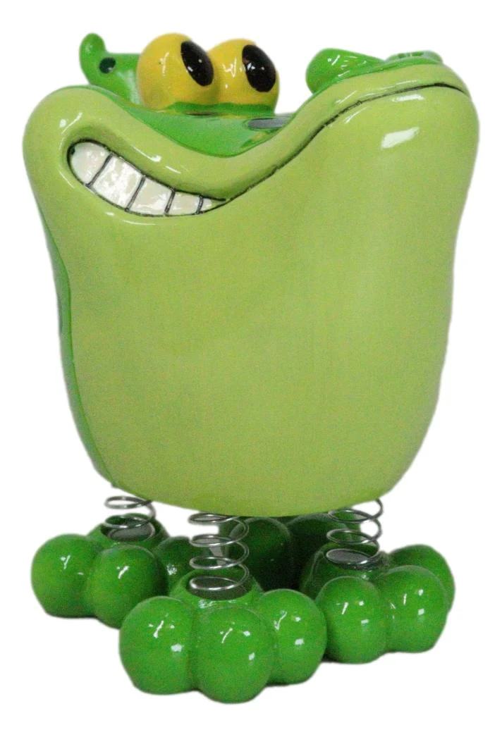 Whimsical Swamp Bayou Alligator Money Piggy Bank W/ Bobble Spring Legs Figurine - Image 6
