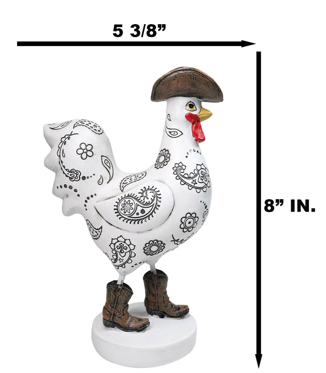 White Western Country Cowboy Chicken Rooster Wearing Hat And Boots Figurine 8"H - Image 6