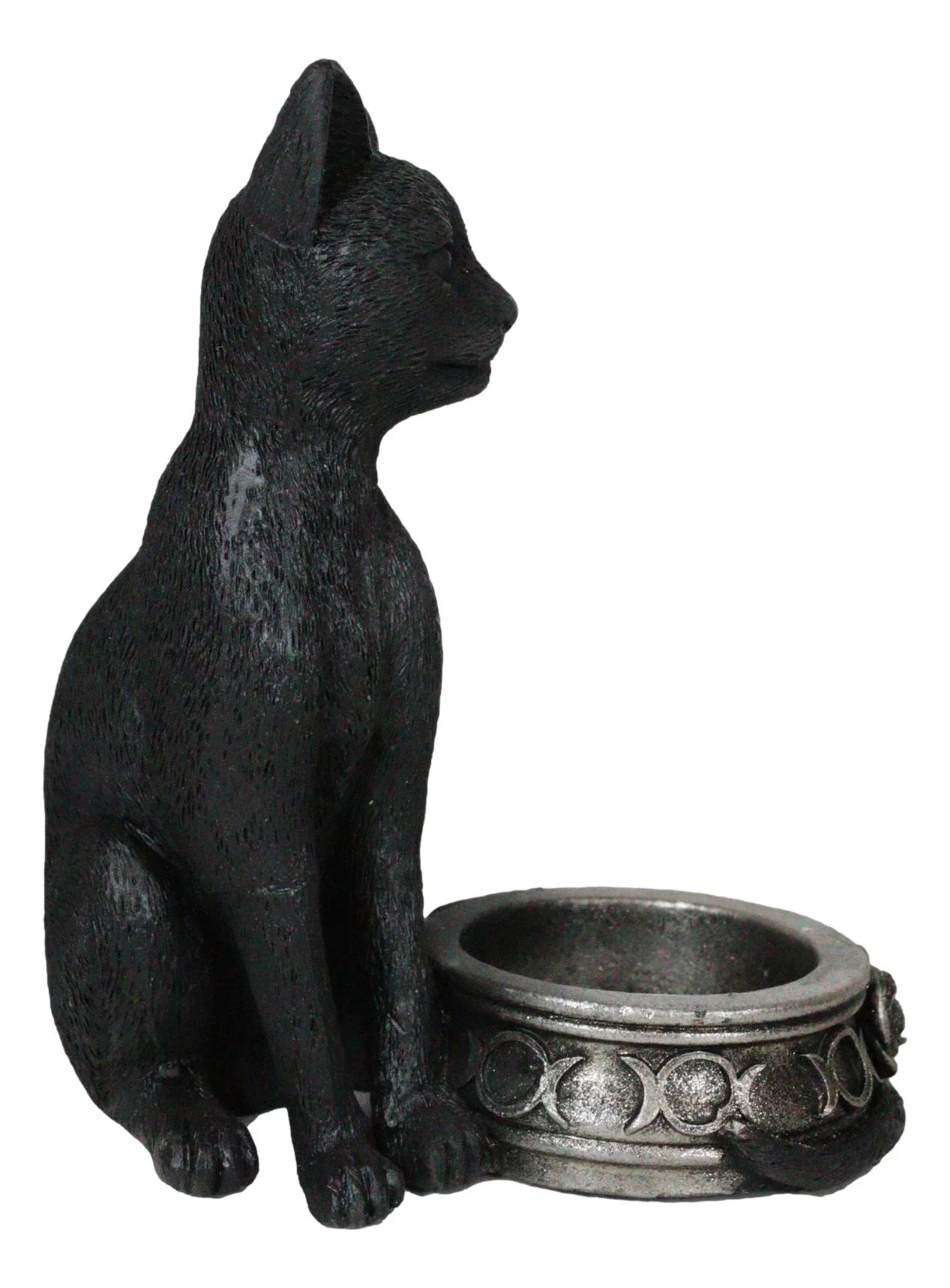 Wicca Gothic Black Cat With Triple Moon Rose Tea Light Votive Candle Holder - Image 2
