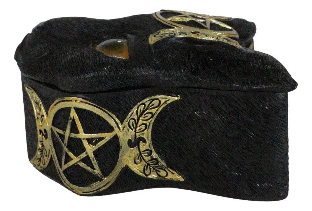Wicca Magic Black Cat With Triple Moon Goddess Symbol Decorative Jewelry Box - Image 4