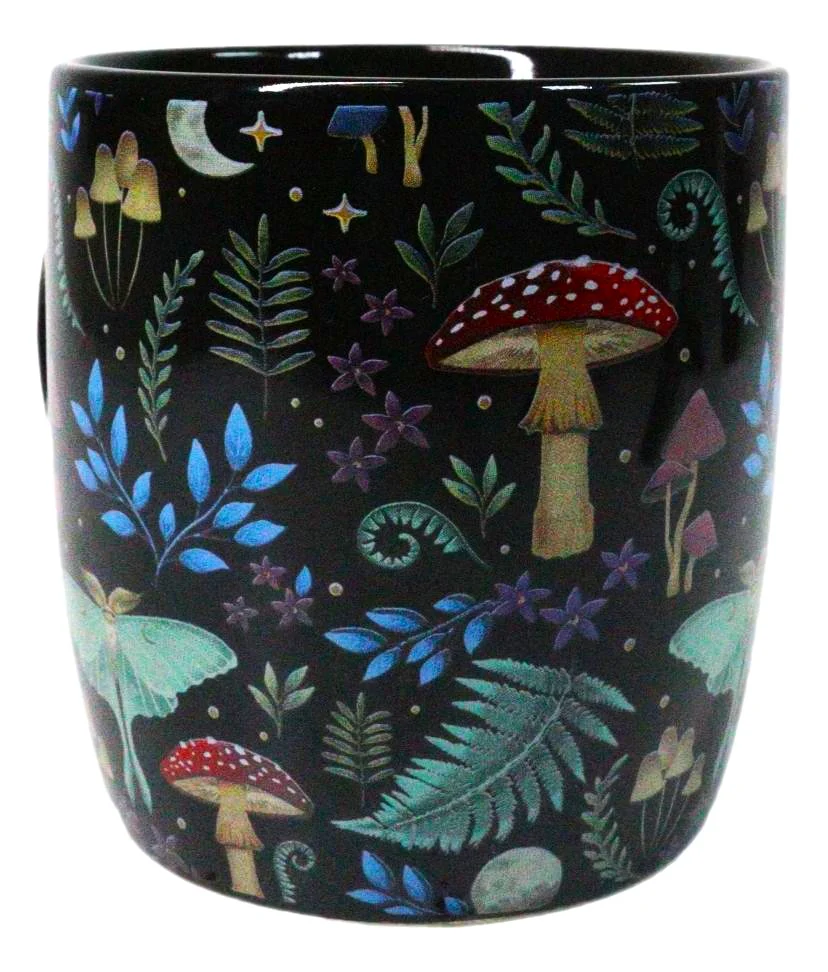 Wicca Magic Dark Forest Mushrooms And Wild Herbs Porcelain Coffee Mug Cup 12oz - Image 3