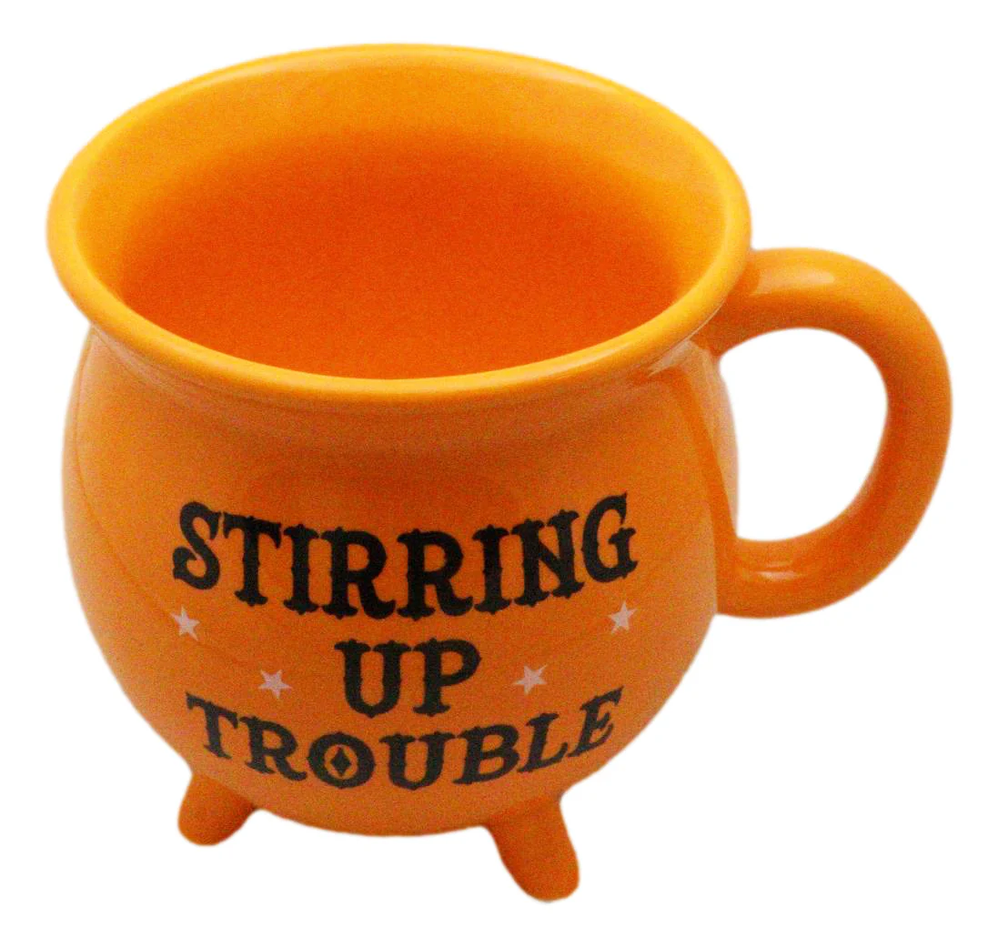 Wicca Magic Orange Stirring Up Trouble Cauldron Ceramic Mug With Handle 16oz - Image 3