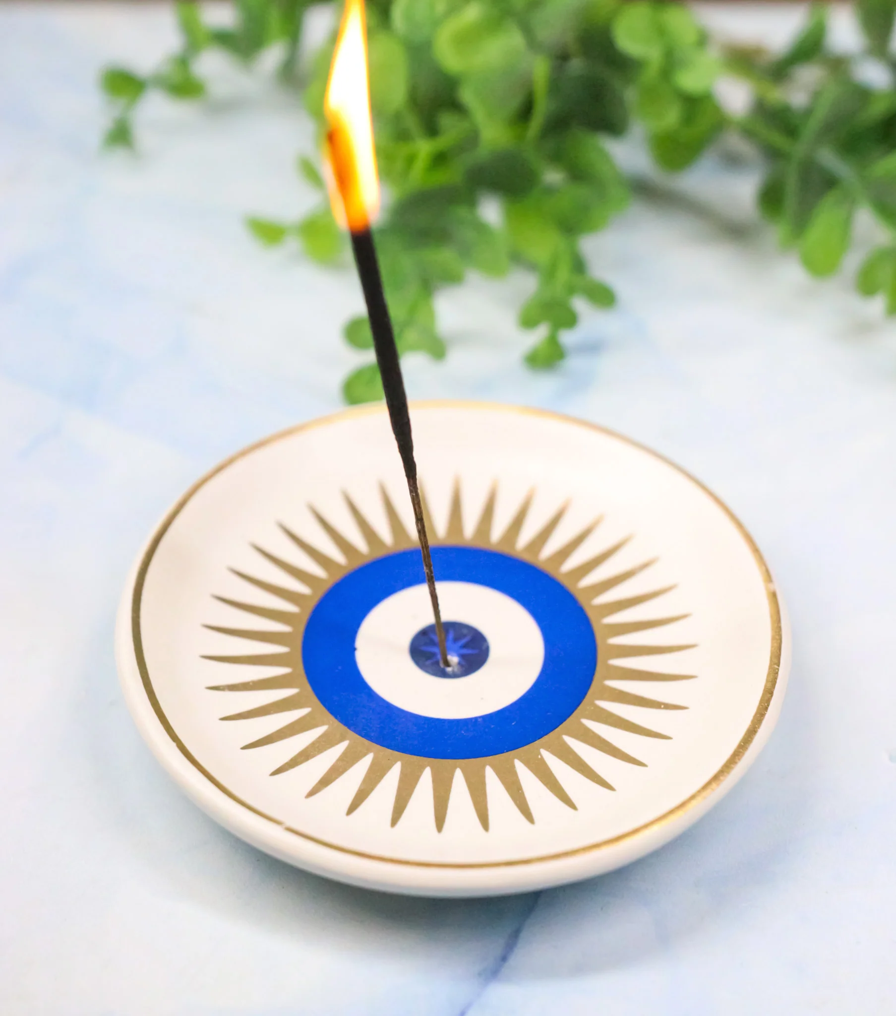 Wicca Metaphysical Blue All Seeing Eye of Providence Round Incense Holder Dish - Image 9
