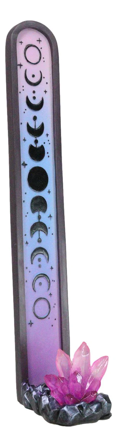 Wicca Mystic Moon Phase With Purple Crystal Incense Holder Tower Figurine - Image 3