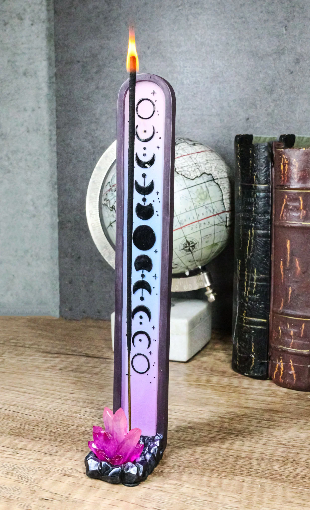 Wicca Mystic Moon Phase With Purple Crystal Incense Holder Tower Figurine - Image 8