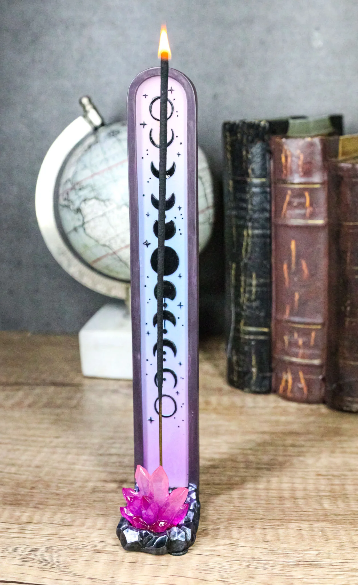 Wicca Mystic Moon Phase With Purple Crystal Incense Holder Tower Figurine - Image 9