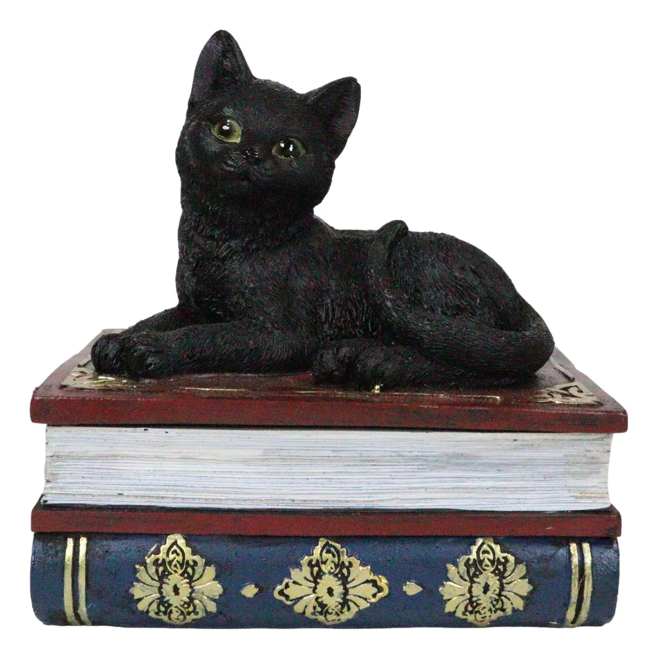 Wicca Mystical Black Cat Sitting On Book Of Spells Stack Decorative Jewelry Box - Image 3