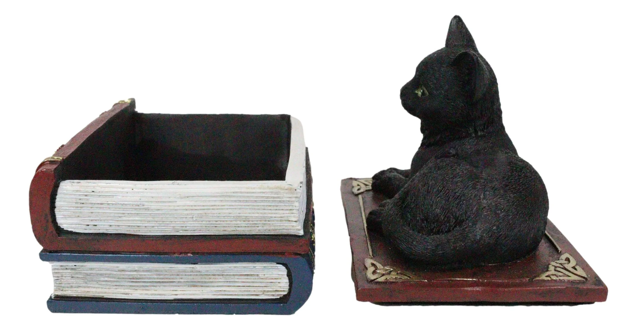 Wicca Mystical Black Cat Sitting On Book Of Spells Stack Decorative Jewelry Box - Image 4