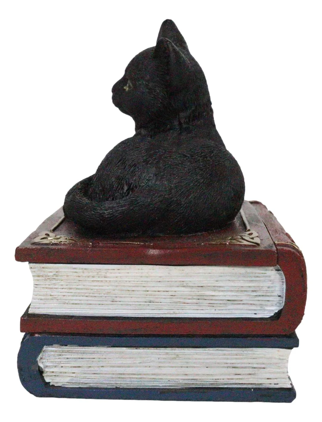 Wicca Mystical Black Cat Sitting On Book Of Spells Stack Decorative Jewelry Box - Image 5