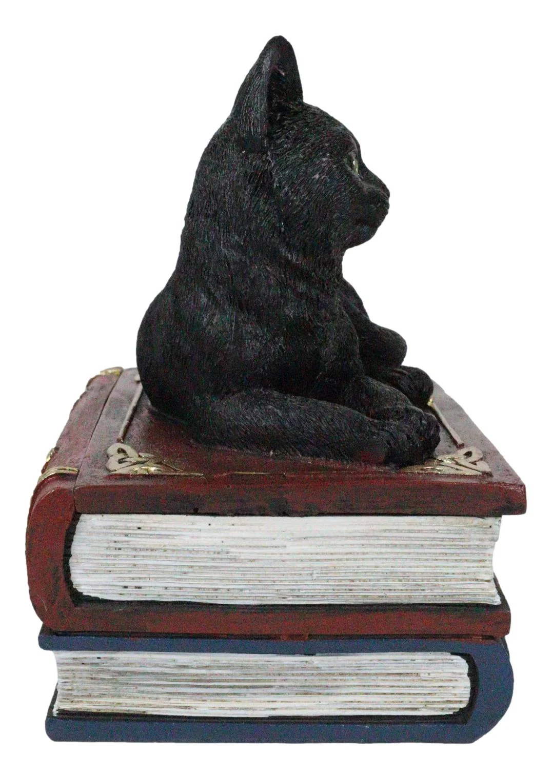 Wicca Mystical Black Cat Sitting On Book Of Spells Stack Decorative Jewelry Box - Image 7