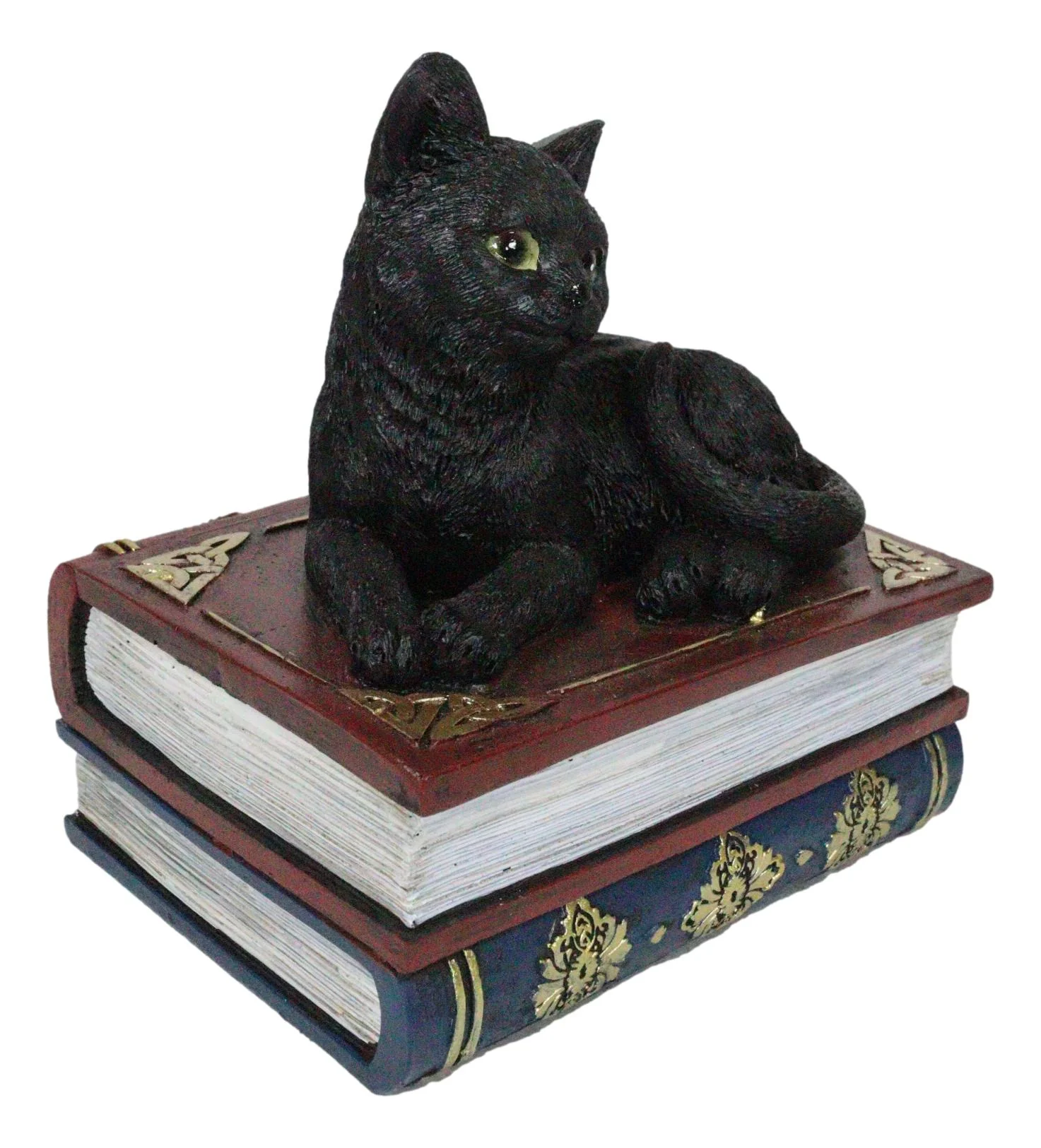 Wicca Mystical Black Cat Sitting On Book Of Spells Stack Decorative Jewelry Box - Image 8