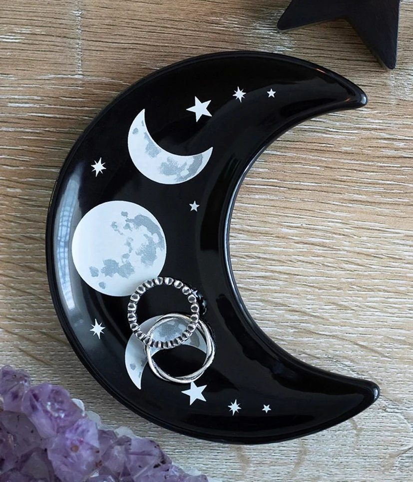 Wicca Occult Triple Moon Goddess Ceramic Trinket Jewelry Dish Or Appetizer Plate