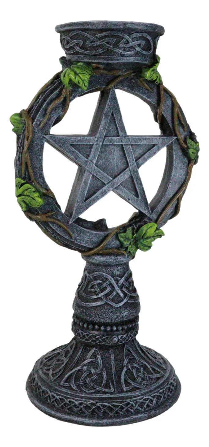 Wicca Pentagram Star In Circle With Celtic Knotwork Ivy Vine Votive Candleholder - Image 5