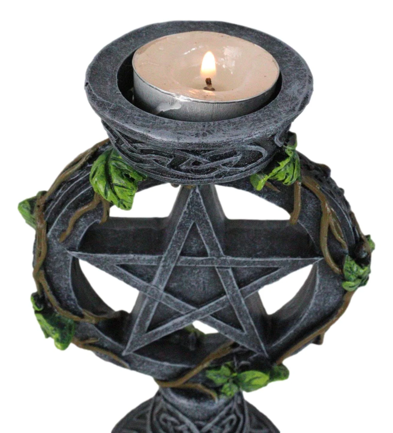 Wicca Pentagram Star In Circle With Celtic Knotwork Ivy Vine Votive Candleholder - Image 8