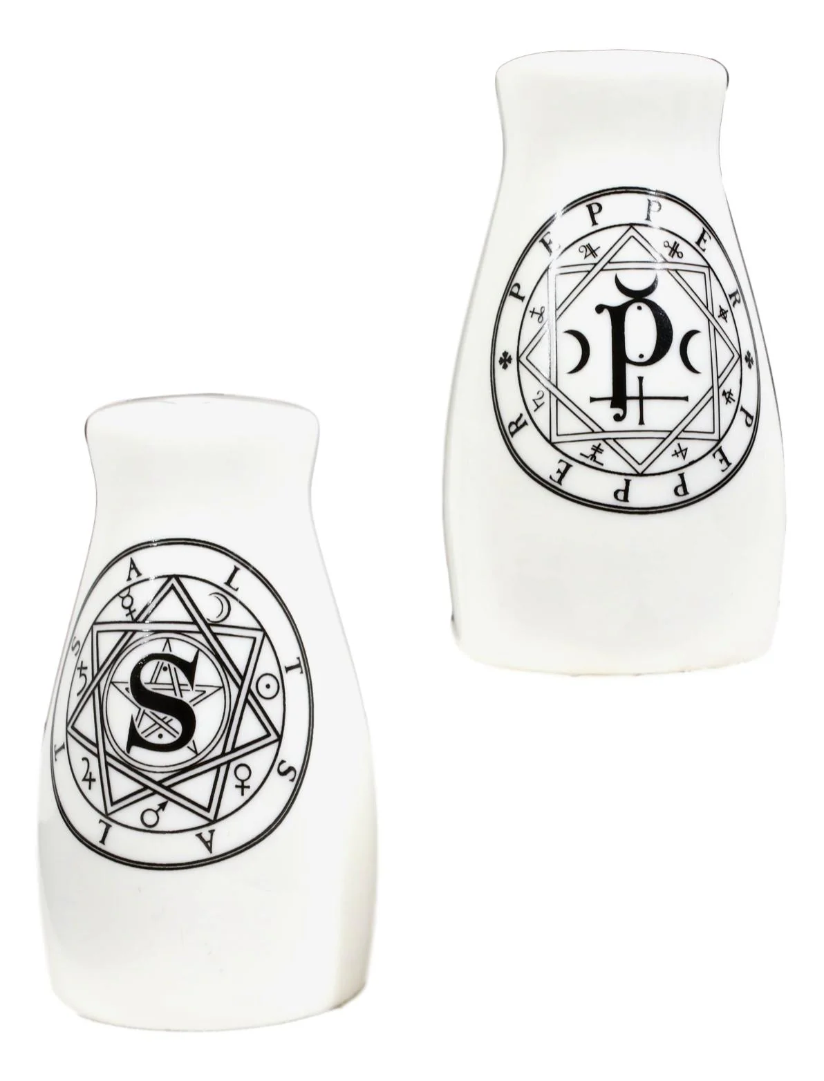 Wicca Sacred Geometry Pentacles Crescent Moons Ceramic Salt n Pepper Shakers Set - Image 6