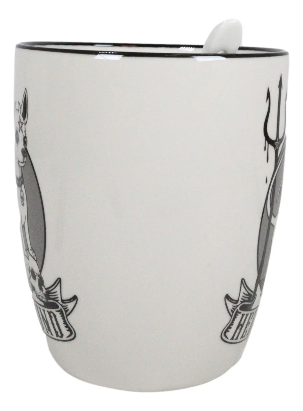 Wicca Sacred Hellhound Pentagram Devil Dog Porcelain Mug With Spoon Set 13oz - Image 2