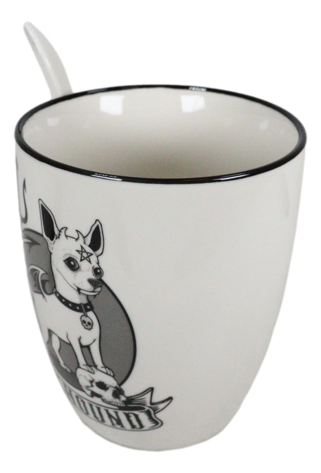 Wicca Sacred Hellhound Pentagram Devil Dog Porcelain Mug With Spoon Set 13oz - Image 6