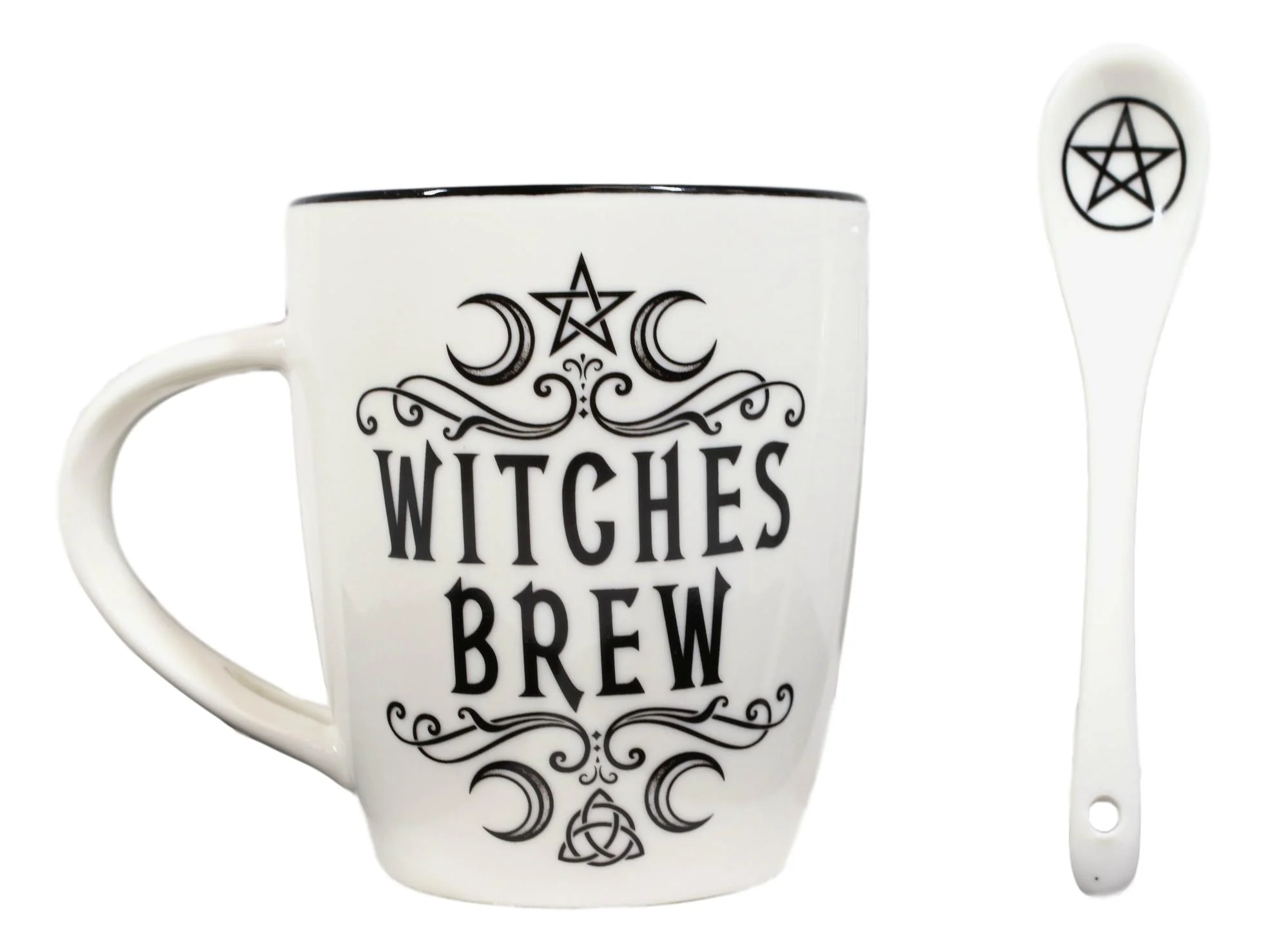 Wicca Sacred Moon Triple Goddess Pentacle Witches Brew Ceramic Mug And Spoon Set - Image 3