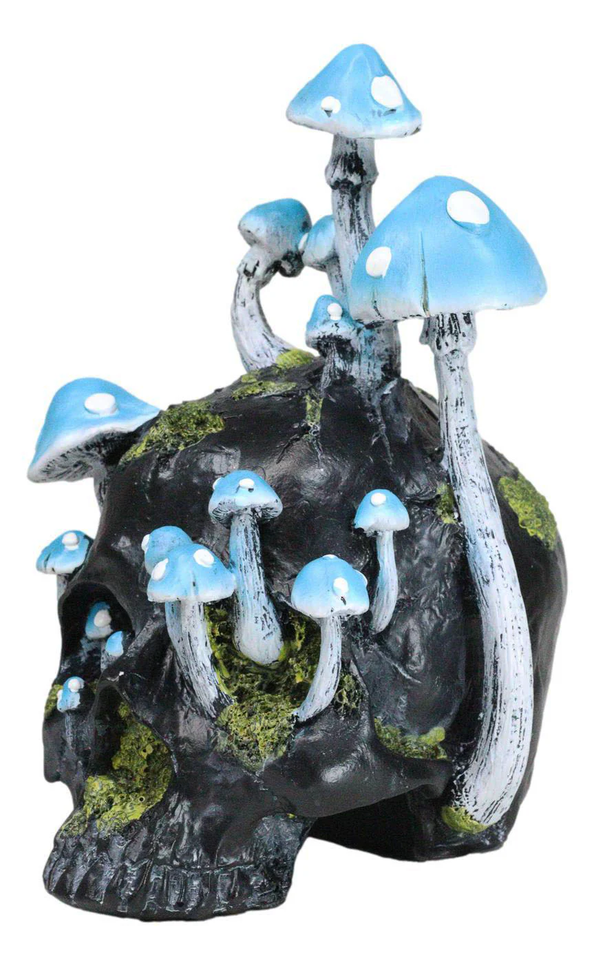 Wicca Stacking Toadstool Mushrooms and Moss Fungi Forest Black Skull Figurine - Image 4