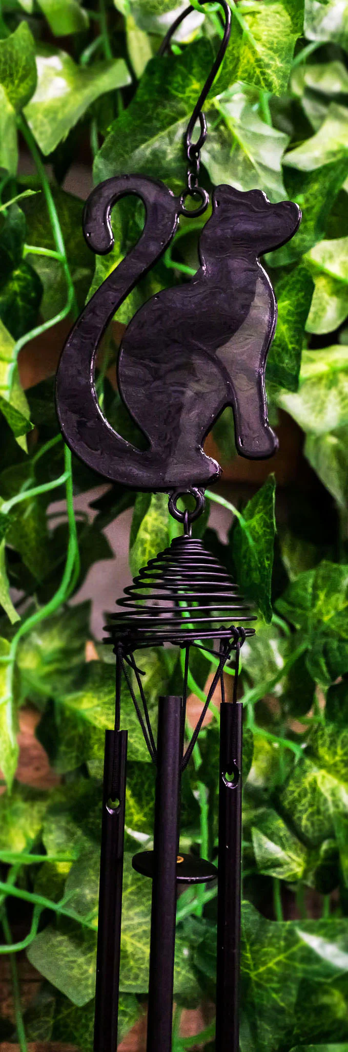 Wicca Witchcraft Black Cat Shadow Profile Stained Glass Wind Chime Suncatcher - Image 8