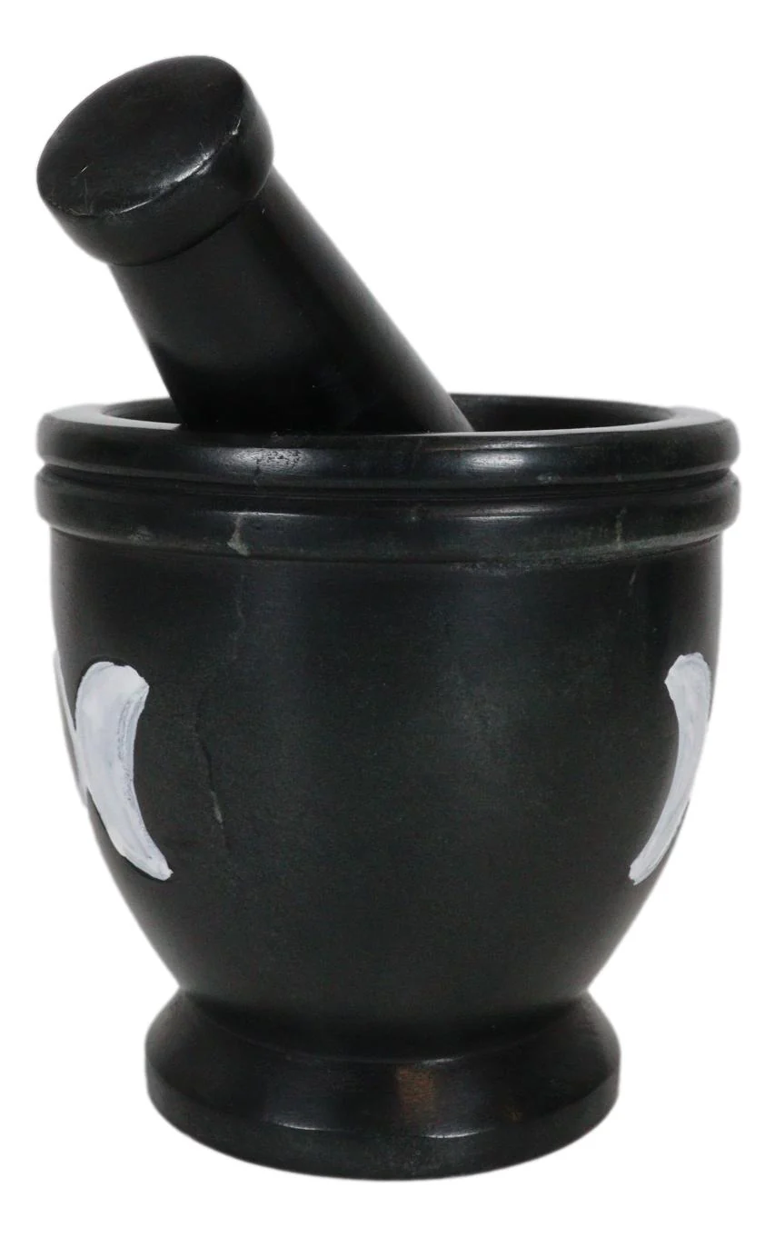 Wicca Witchcraft Triple Goddess Moon Carved Soap Stone Mortar and Pestle Set - Image 4