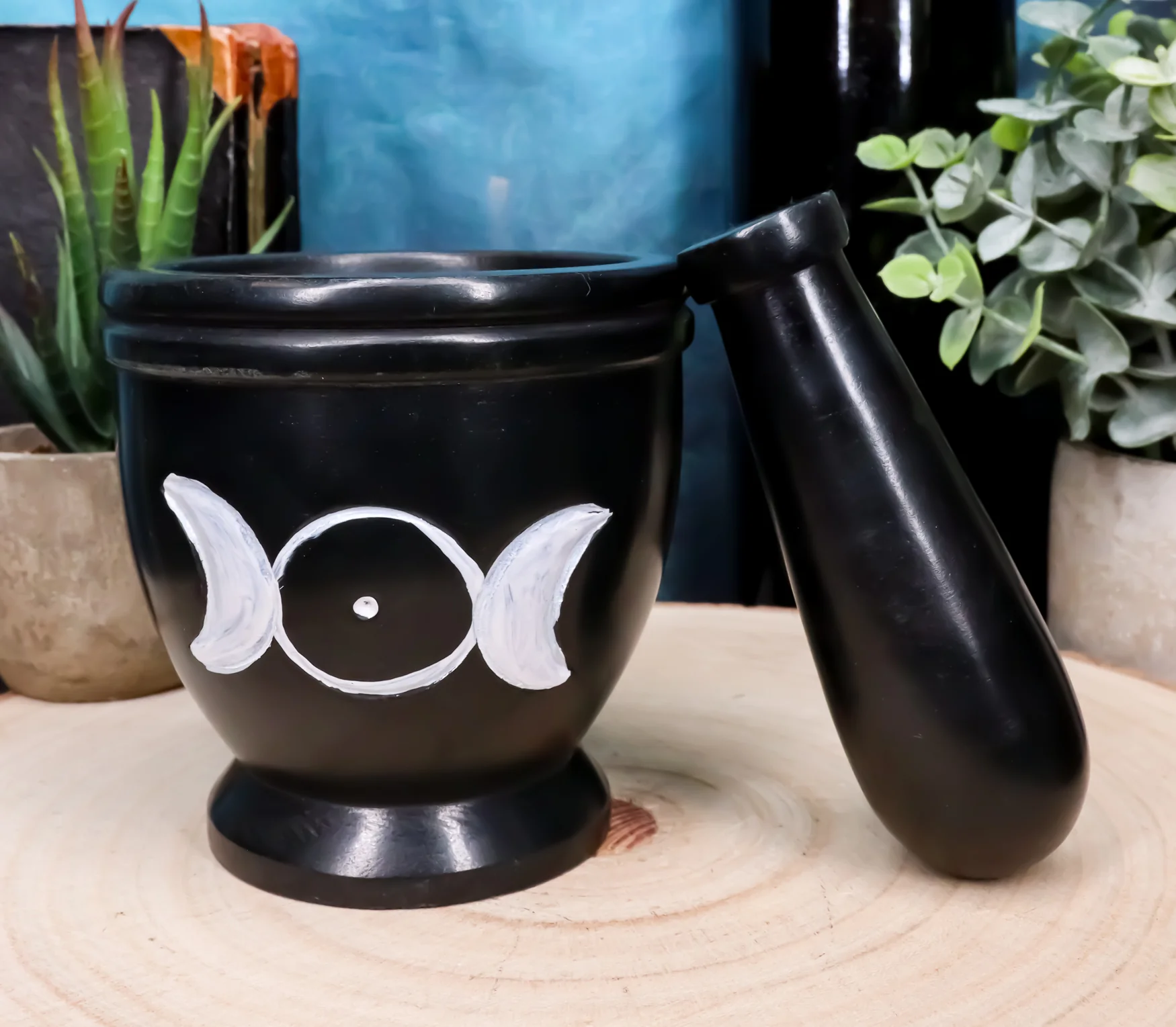 Wicca Witchcraft Triple Goddess Moon Carved Soap Stone Mortar and Pestle Set - Image 7