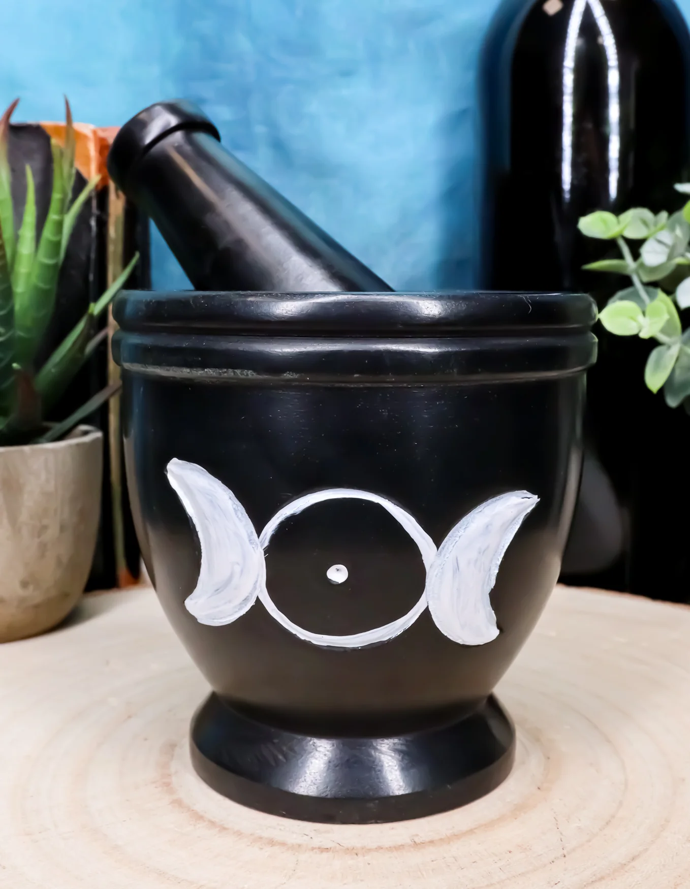 Wicca Witchcraft Triple Goddess Moon Carved Soap Stone Mortar and Pestle Set - Image 8
