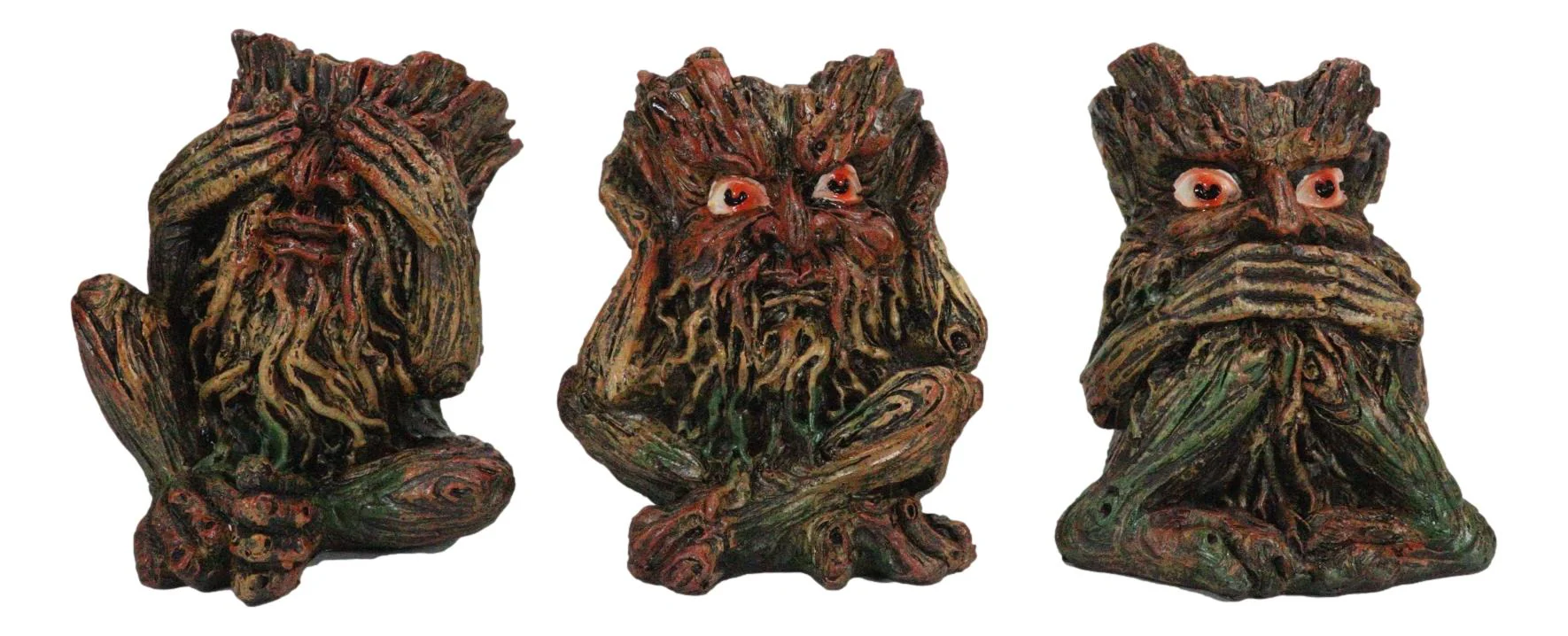 Wiccan Forest Tree Spirit Gods See Hear Speak No Evil Greenman Figurines Set - Image 2
