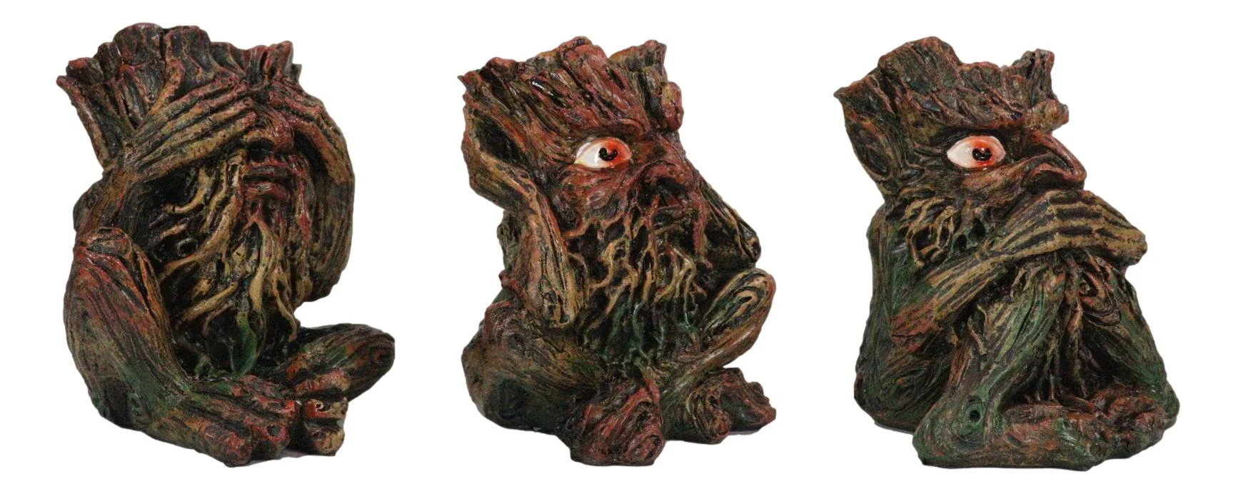 Wiccan Forest Tree Spirit Gods See Hear Speak No Evil Greenman Figurines Set - Image 3