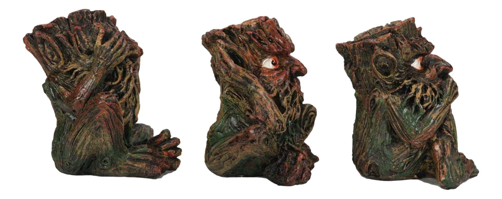 Wiccan Forest Tree Spirit Gods See Hear Speak No Evil Greenman Figurines Set - Image 4