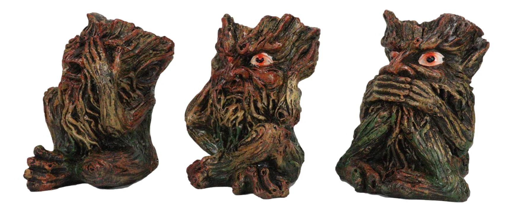 Wiccan Forest Tree Spirit Gods See Hear Speak No Evil Greenman Figurines Set - Image 5