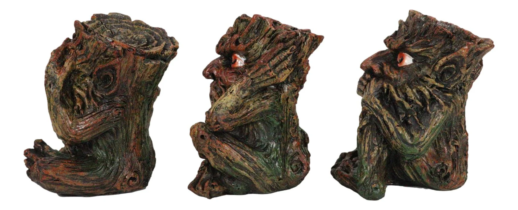 Wiccan Forest Tree Spirit Gods See Hear Speak No Evil Greenman Figurines Set - Image 6