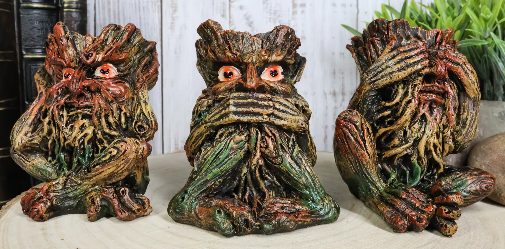 Wiccan Forest Tree Spirit Gods See Hear Speak No Evil Greenman Figurines Set - Image 7