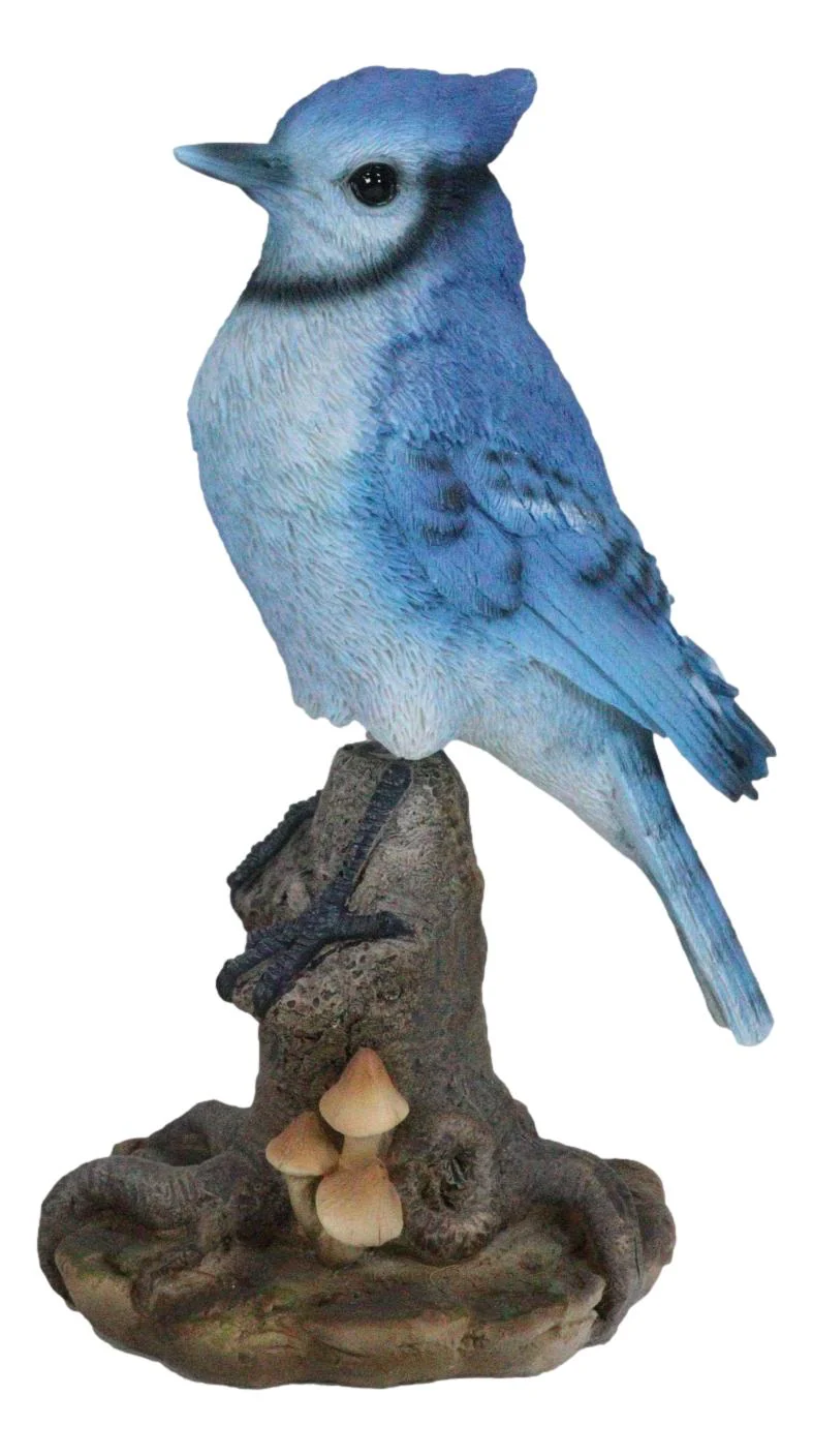 Wildlife Blue Jay Passerine Bird Perching on Tree Stump Spring Bouncing Figurine - Image 6