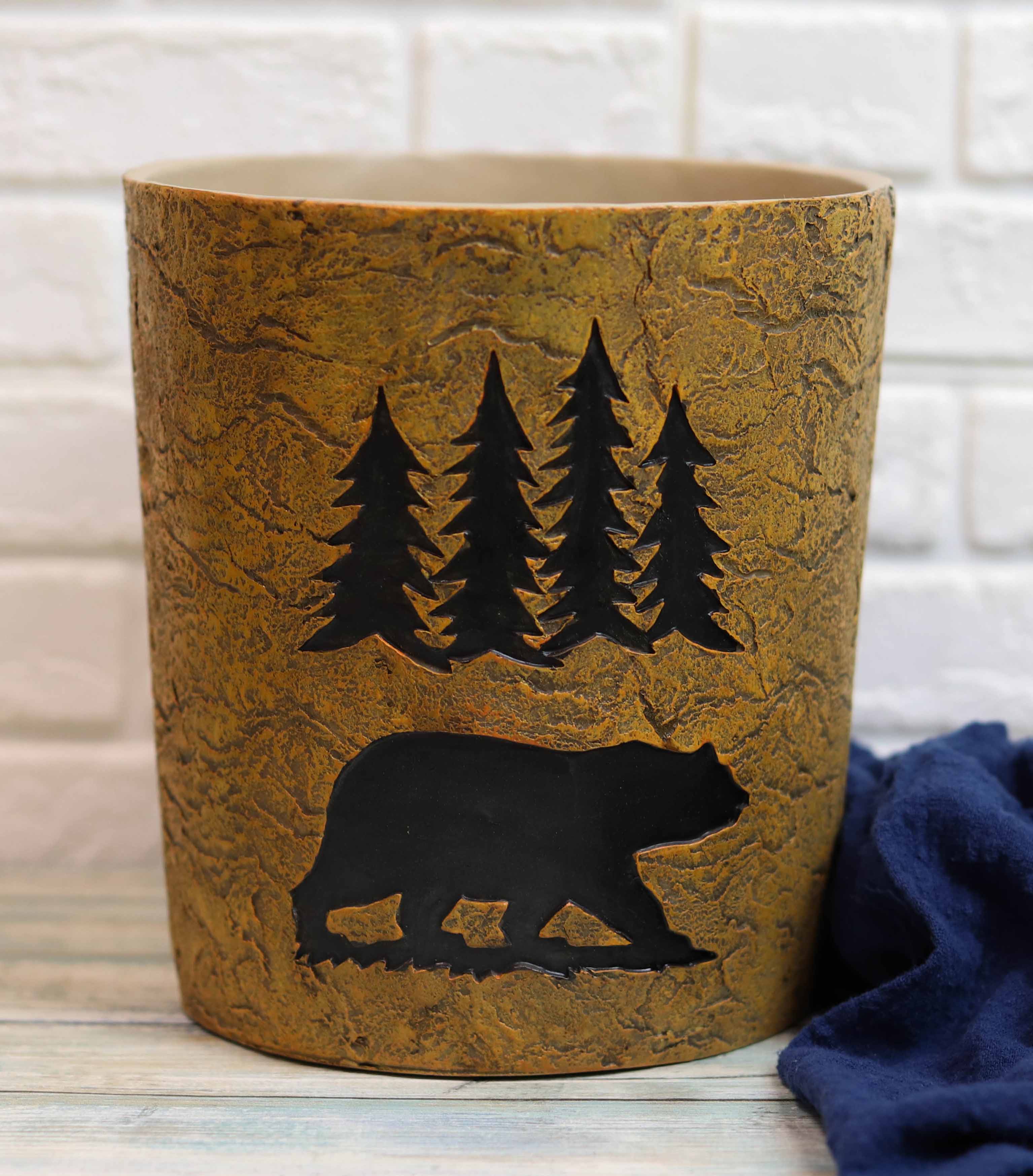 Wildlife Rustic Black Bear Roaming Pine Trees Forest Waste Basket Dry Trash Bin - Image 9
