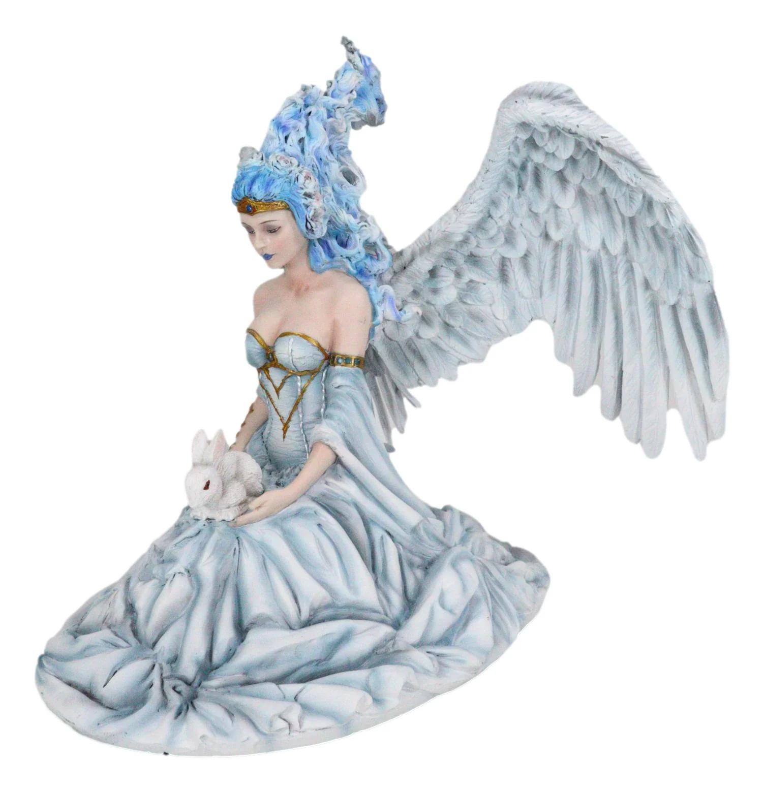 Winter Fire Ice Fairy Angel Queen in Corset Gown With Bunny Rabbit Figurine - Image 2