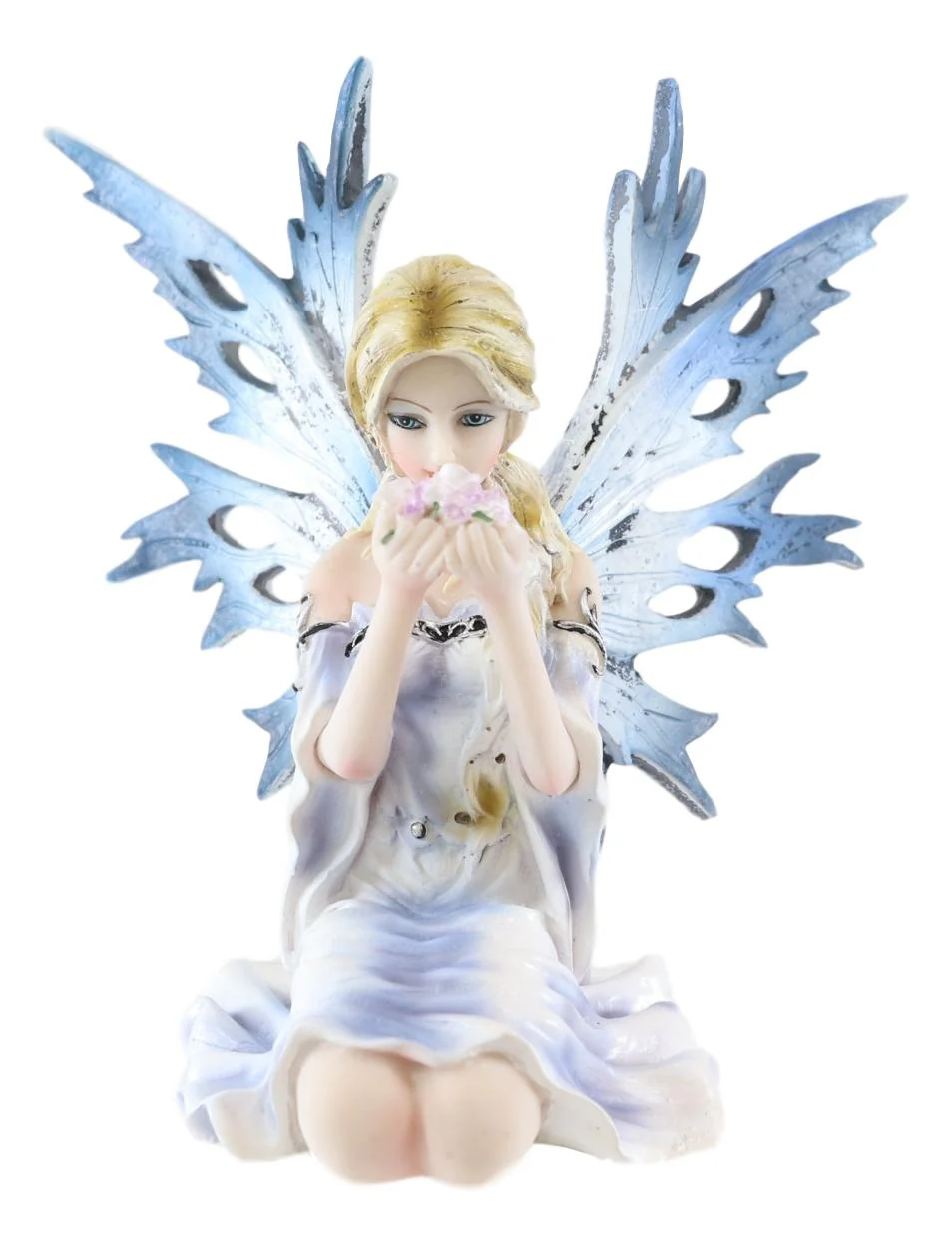 Ebros Frozen Blonde Frost Flake Wings Fairy Holding Spring Flowers Figurine - Image 2