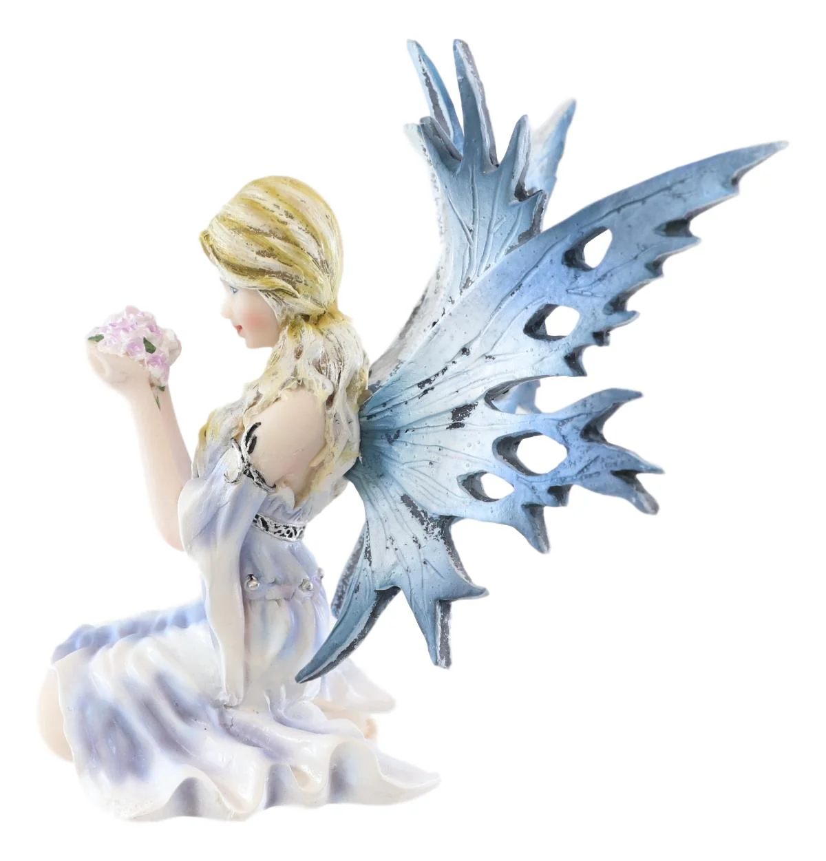 Ebros Frozen Blonde Frost Flake Wings Fairy Holding Spring Flowers Figurine - Image 3