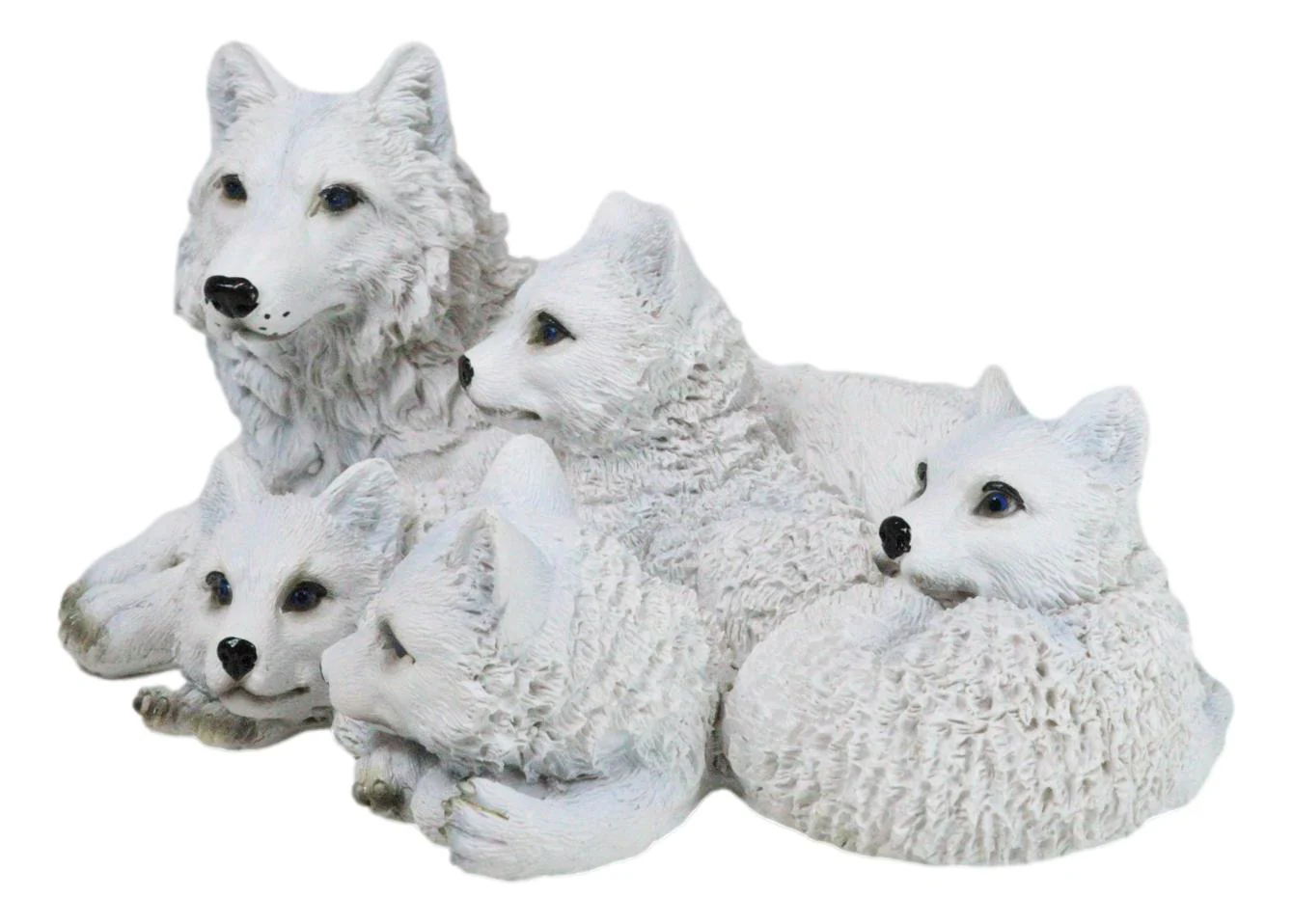 Winter Snow White Albino Wolf Mother at Repose with 4 Cubs Family Figurine - Image 3