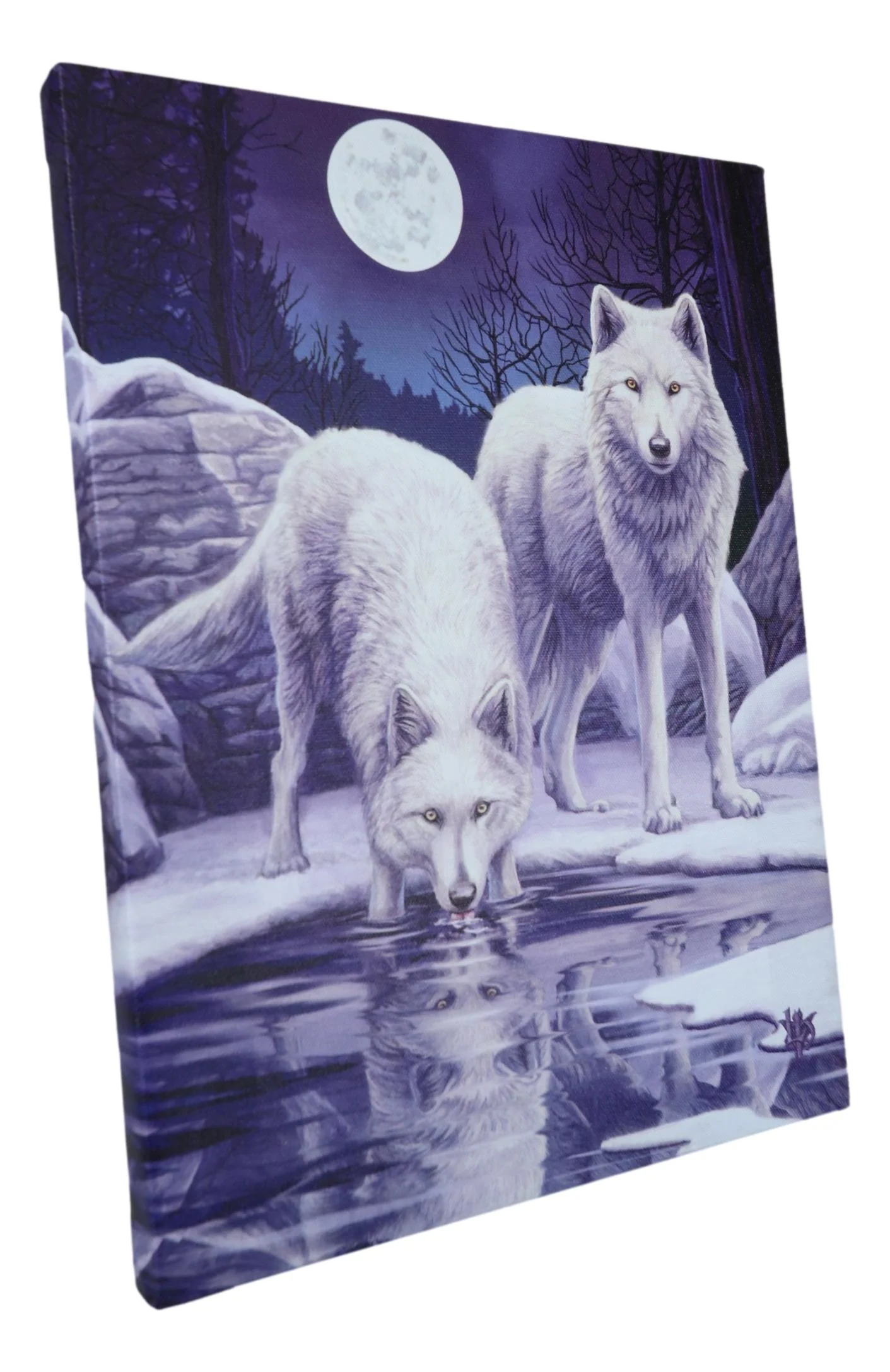 Winter Warrior Frozen Snow Wolves With Full Moon Wood Framed Canvas Wall Decor - Image 2